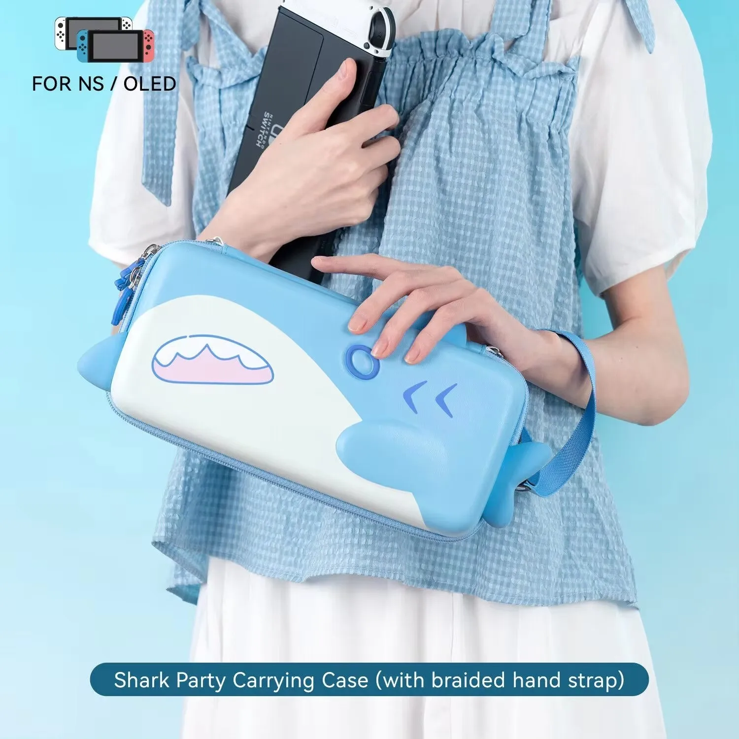 GeekShare Shark Series Protective Shell Carry Case Dock Cover for Nintendo Switch/OLED/LITE Thumb Grip Caps