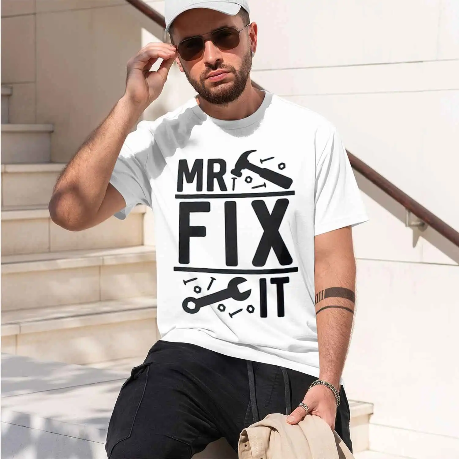 Mr Fix IT Men's Dad Father's Day Men's Birthday Gift Father's Day T Shirt Simple Style Print All- Short-sv Tops 2026 New Model M