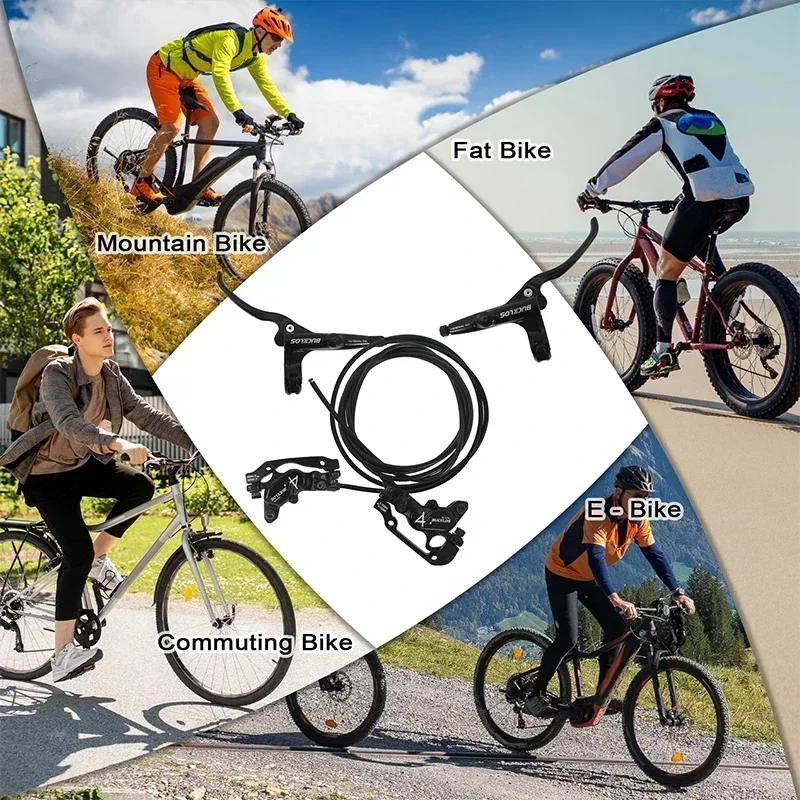 BUCKLOS Front Rear 4 Pistons Hydraulic Disc Brakes Set Mountain Bike 160mm E-bike Hydraulic Brake Calipers 3 Finger Cycling Part