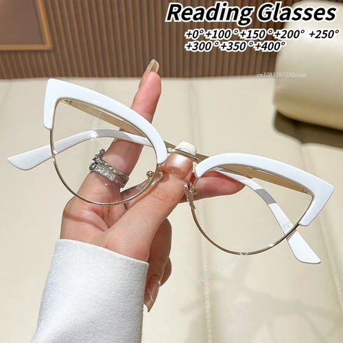 Gafas de lectura tipo ojo de gato de Metal a la moda, gafas de alta definición antiluz azul para mujer, gafas graduadas ópticas de 0 a + 4,0