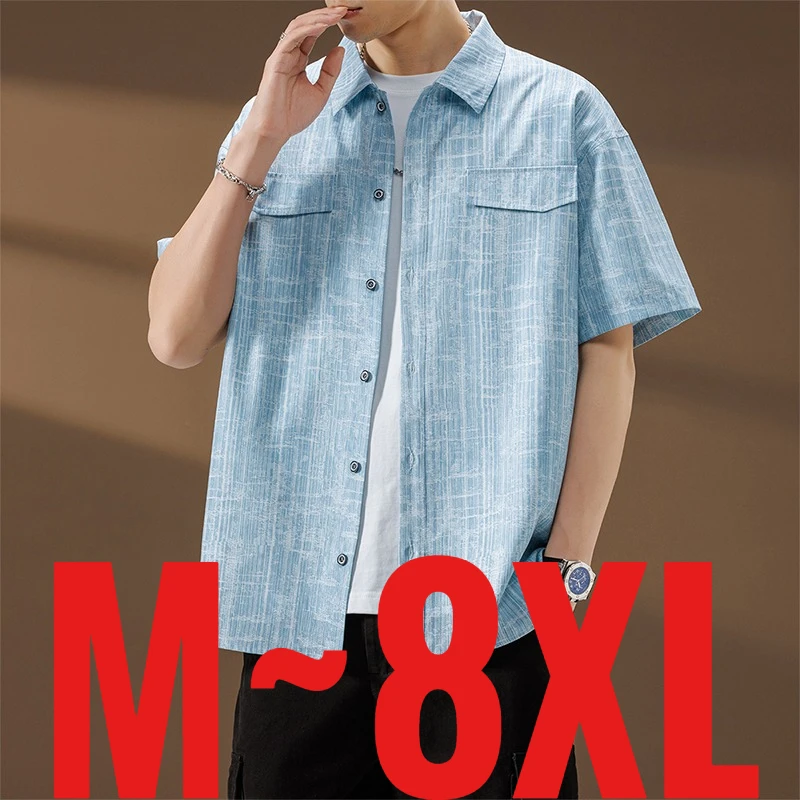 Loose Fit Men's Oversized Shirts Short Sleeve Causal Cardigan Male Big Size Large Plus Streetwear Pocket Summer Fashion Korean