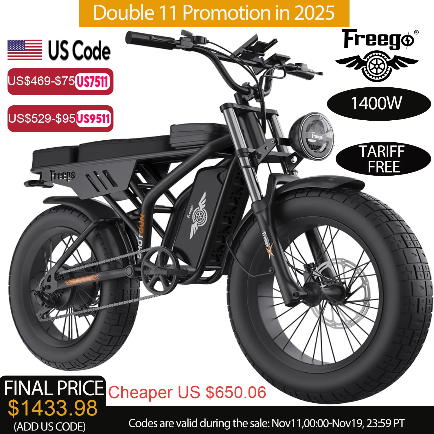 

F2Pro Electric Motorcycle Dirt Bike 1400W 48V/22.5Ah 20" x 4.0" Fat Tires Electric Bicycle Speed 34MPH & 50Miles 7 Speed Ebike