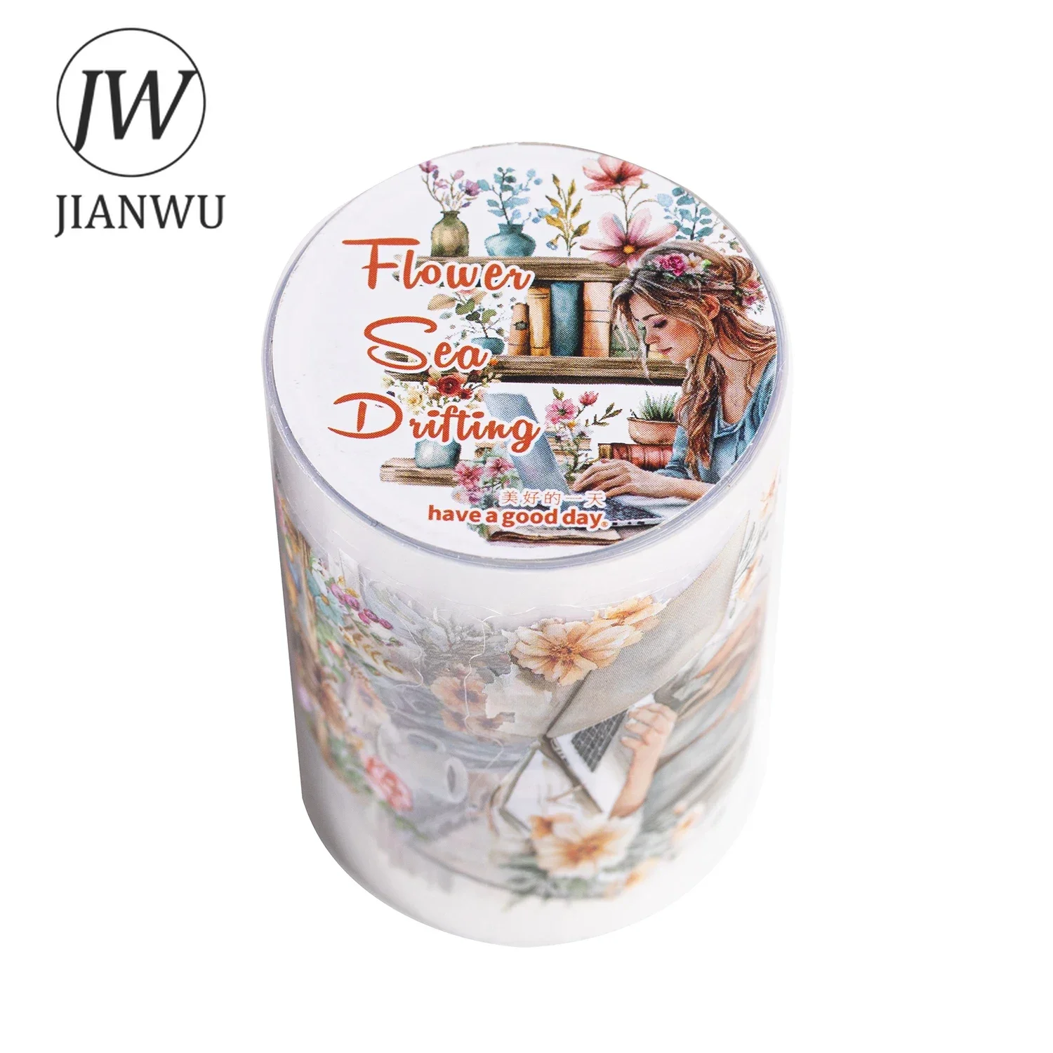 JIANWU 60mm*200cm 꽃 바다 표류 시리즈 빈티지 캐릭터 풍경 재료 콜라주 PET 테이프 크리 에이 티브 저널 편지지