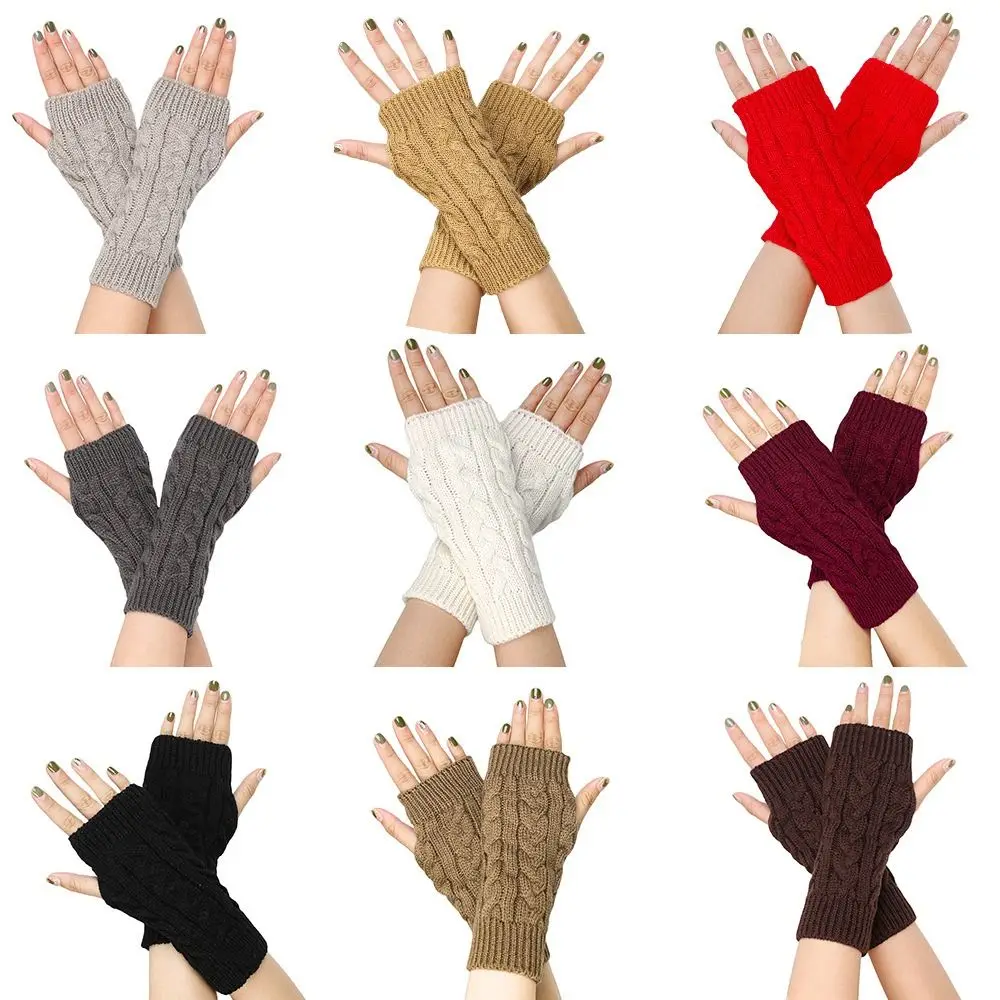 

Fingerless Wrist Gloves Outdoor Warm Hands Winter Mittens Soft Twists Decorative Pattern Stretch Gloves Student