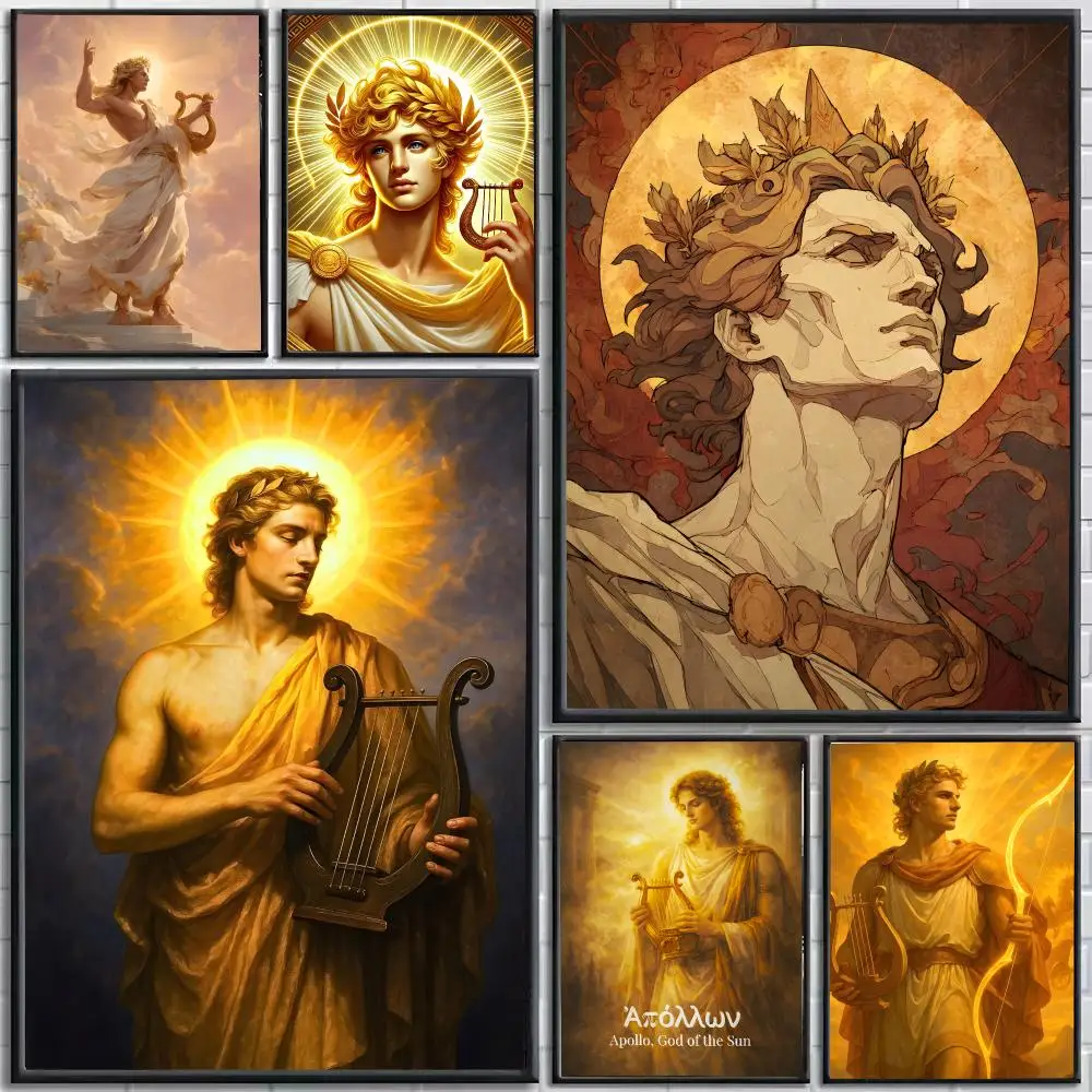 Myth Apollo Greek God Poster Self-Adhesive HD Mural Wall Decals, Living Room Bedroom Home Decor Gift