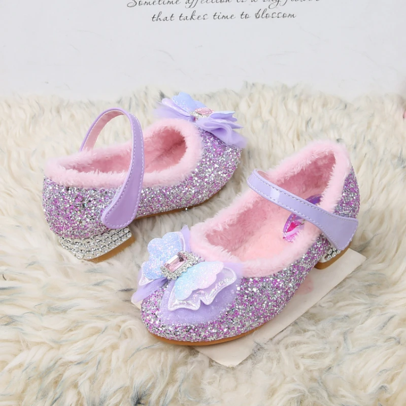 Kids'Casual Shoes Elsa Princess Frozen PU Leather Fashion Autumn Flat Bottom Shoes For Children Anti-slip Purple Pink Size 23-36