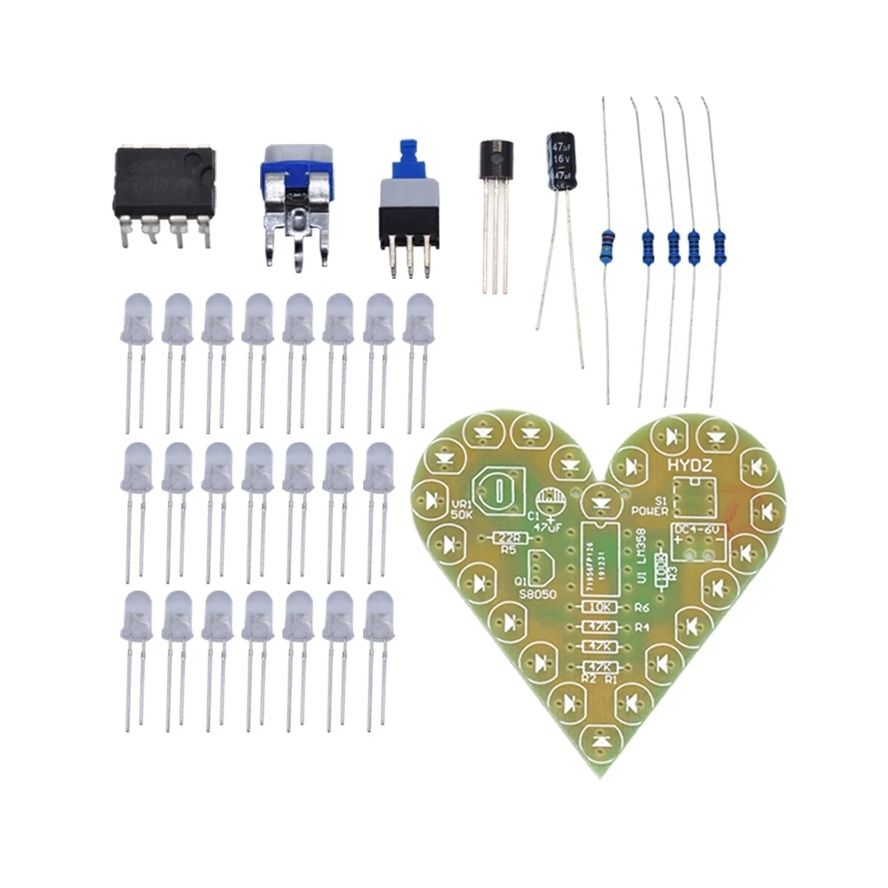 DIY Kit Heart Shape Breathing Lamp Kit Breathing LED Suite Red White Blue Green Electronic Production for Learning laboratory