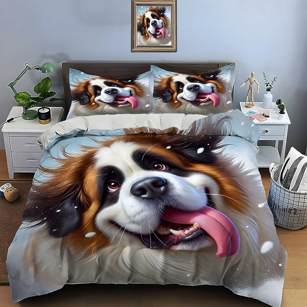 

Playful Saint Bernard in snowy close-up Print Soft Comfortable Duvet Cover Bedding Set Included 1*Duvet Cover 2*Pillowcases