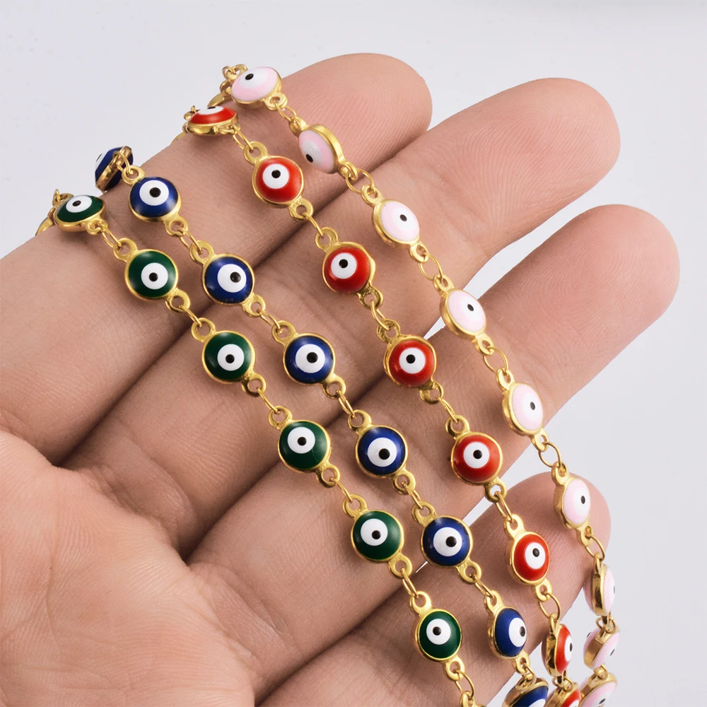 Blue Red Evil Eye Bracelet Stainless Steel Bead Lucky Turkish eye Jewelry For Women Simple Adjustable