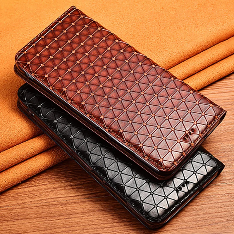 

Genuine Leather Case for XiaoMi Poco C3 C31 X2 X3 GT Pro M5S m5 X3 NFC C40 India Rhombus Texture Cases Flip Cover