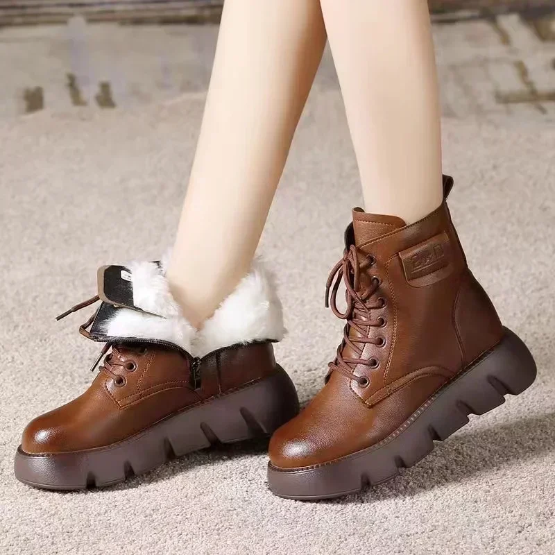 Non-slip Female 2024 Winter Ankle Boots Mid-calf Cotton Boots Thick-soled Padded Women Shoes Short Plush Female Warm Short Boots