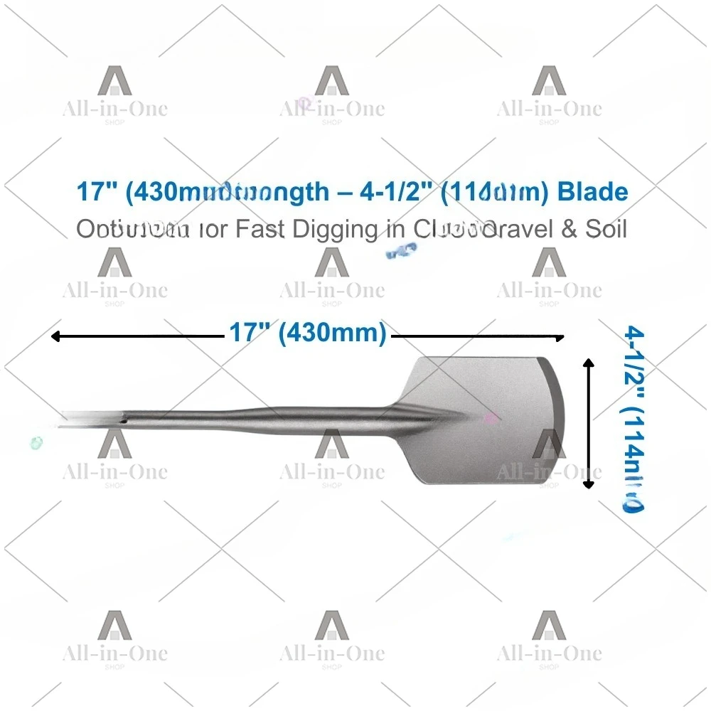 For Max Clay Spade, 4-1/2 In. X 17 In. Steel Drill Shovel Bit for SDS Max Rotary Hammer Electric Jackhammer CX