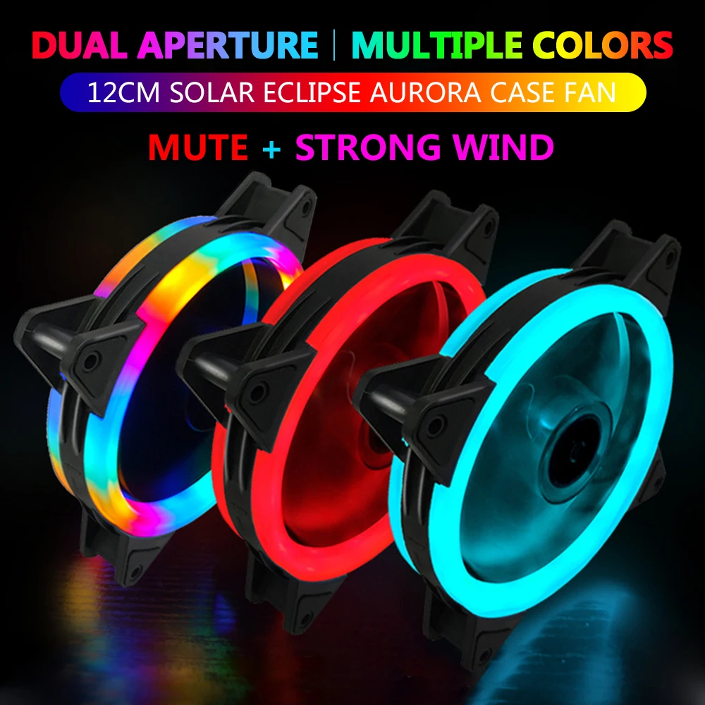 Mute Dual Aperture Fan 120mm Desktop Computer Case Cooler Cooling Fan Aurora Solar Eclipse Silent Gale Fans LED RGB Light