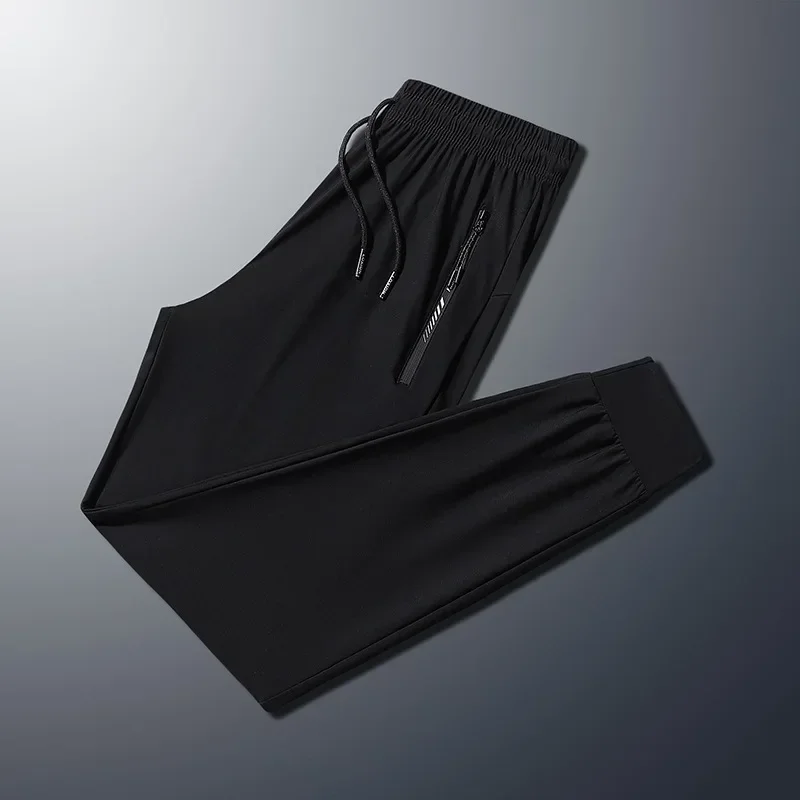 Ice silk trousers men\'s summer casual high-stretch fat guy plus fat plus size sports pants 5XL-9XL