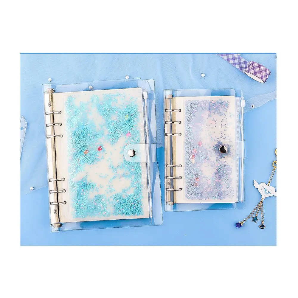 School Stationery Cute Zipper Handbook Glitter Sequins Standard 6 Hole PVC A5/A6 File Holder Inner Pocket Binder Storage Pouch