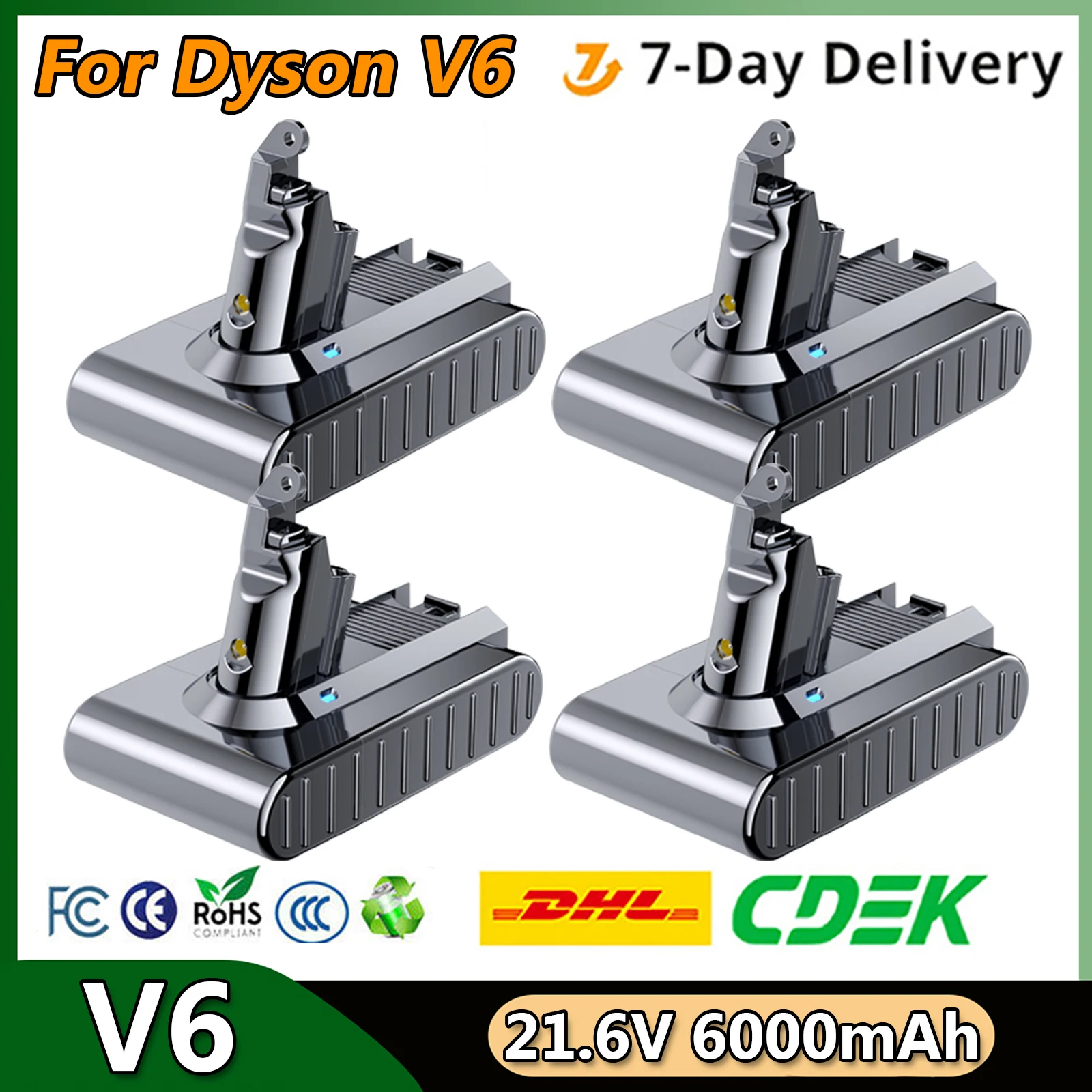 6.0Ah For Dyson V6 Battery 21.6V 6000mAh Replacement Battery Rechargeable For Dyson Vacuum Cleaner DC58 DC59 DC62 SV07 SV09