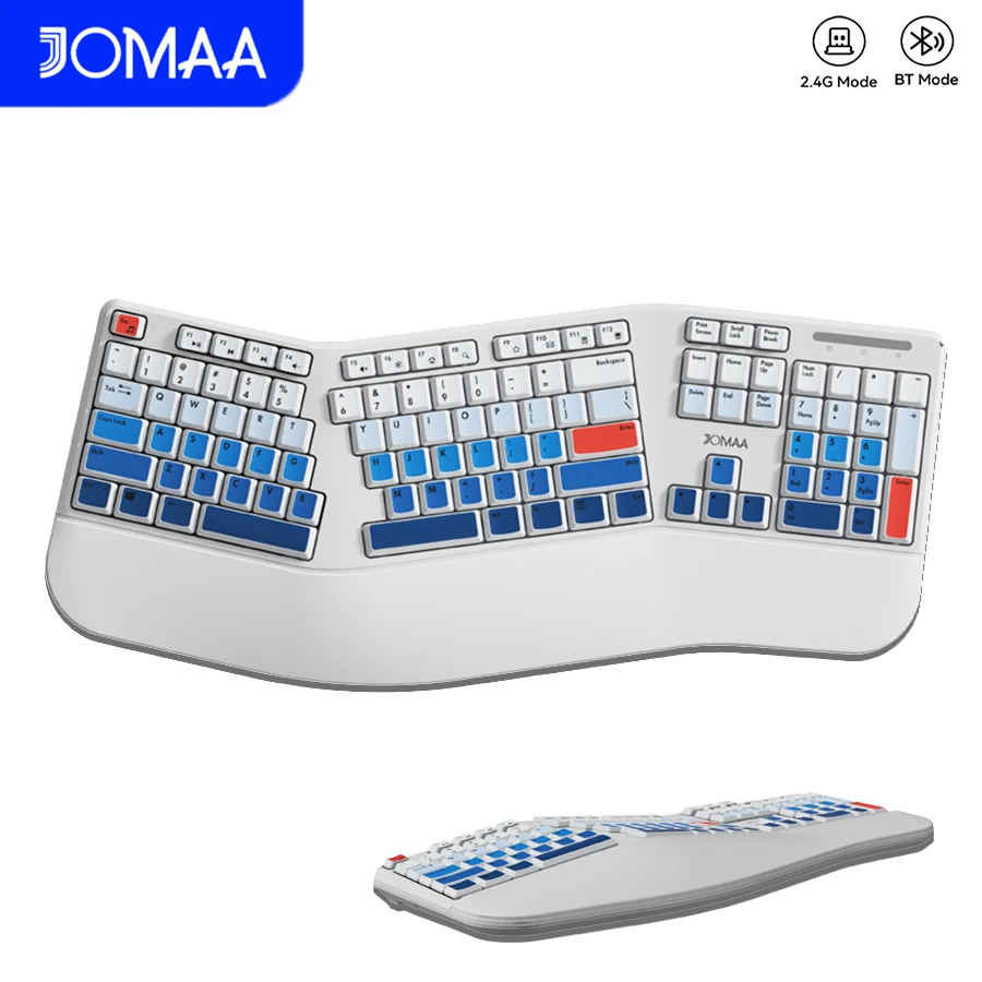 Ergonomic 2.4G Plug and Play Wireless Split Keyboard with Wrist Rest,104Key Full Size Wireless Computer Keypad for Window7/8/10