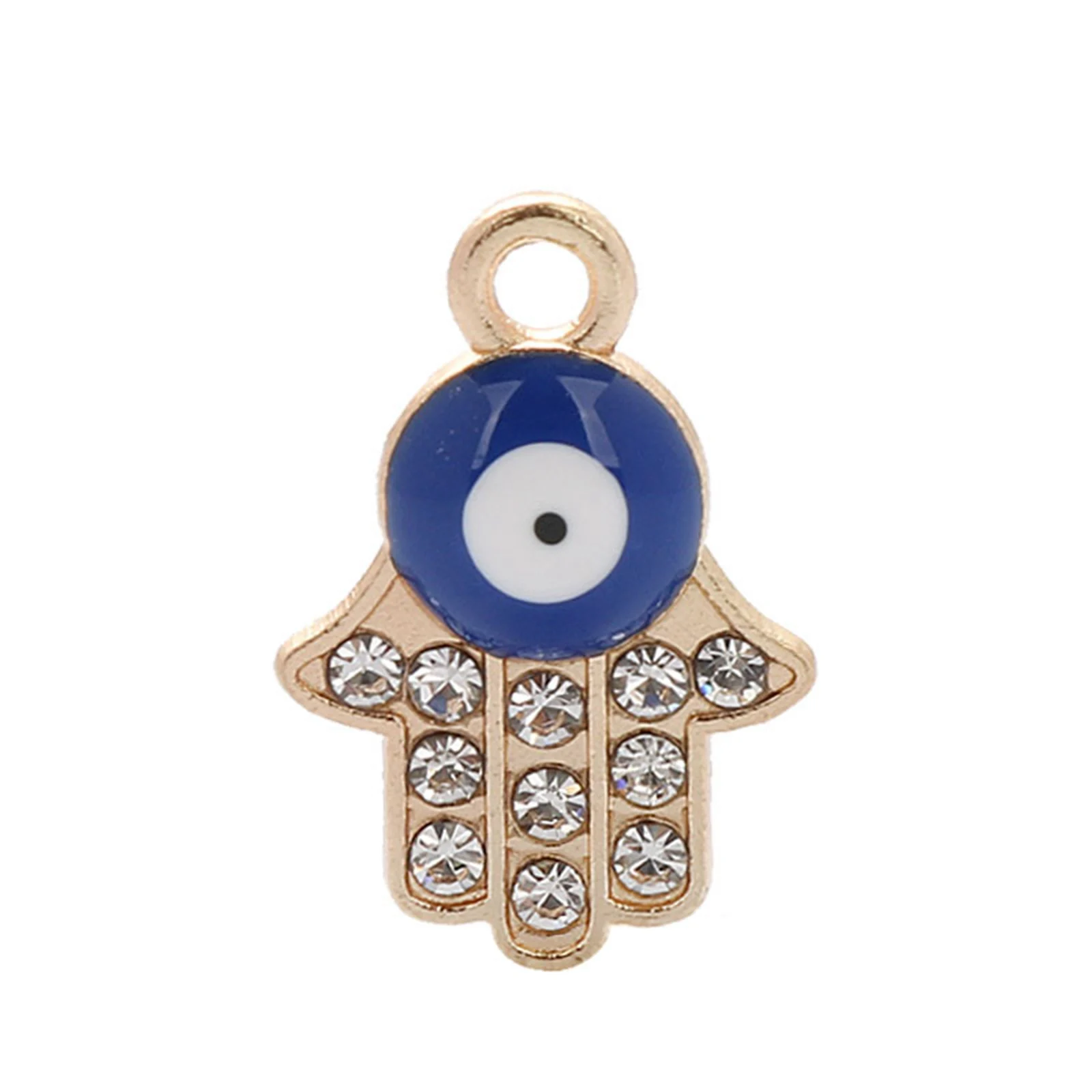 10 Golden Alloy Rhinestone Hamsa Hand Mixed Enamel  EYE Kabbalah Charm Pendants 14X21mm