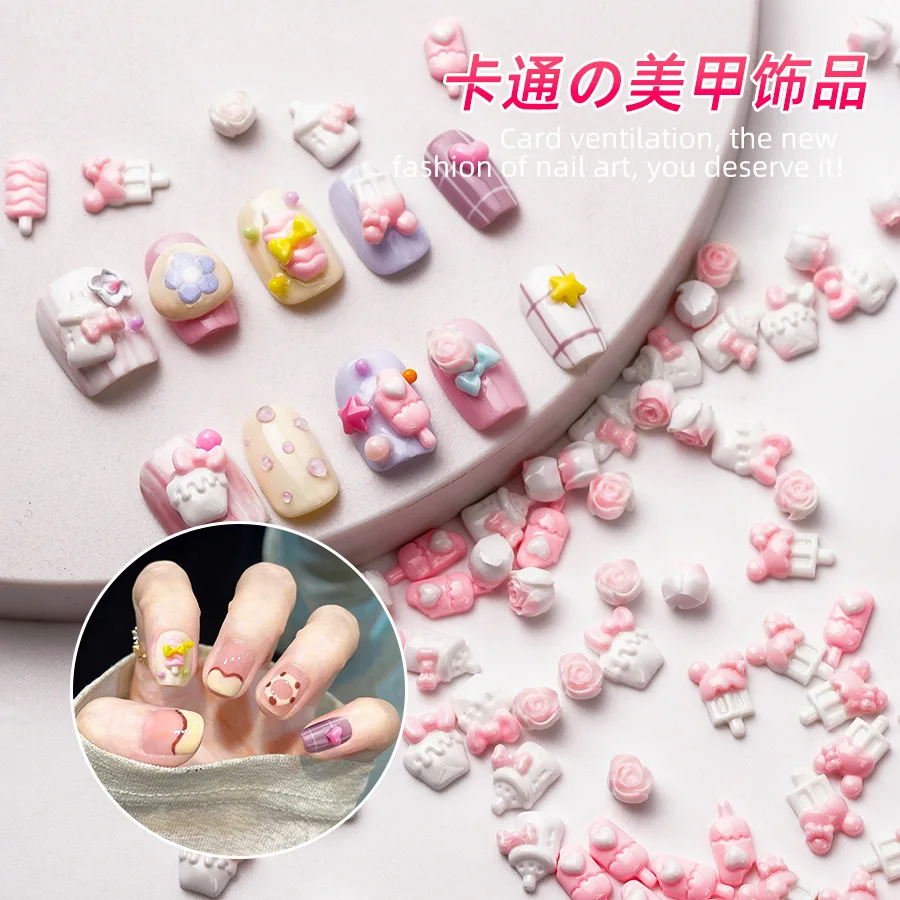 50Pcs Glow-in-the-Dark Ice Cream Bar Nail Charms - 3D Pastel Popsicle DIY Accents for Summer Nail Art