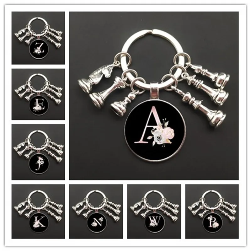 New DIYA-Z Letter Convex Glass Keychain Chess Metal Car Bag Pendant Keychain Leisure Entertainment Men's Jewelry Gifts