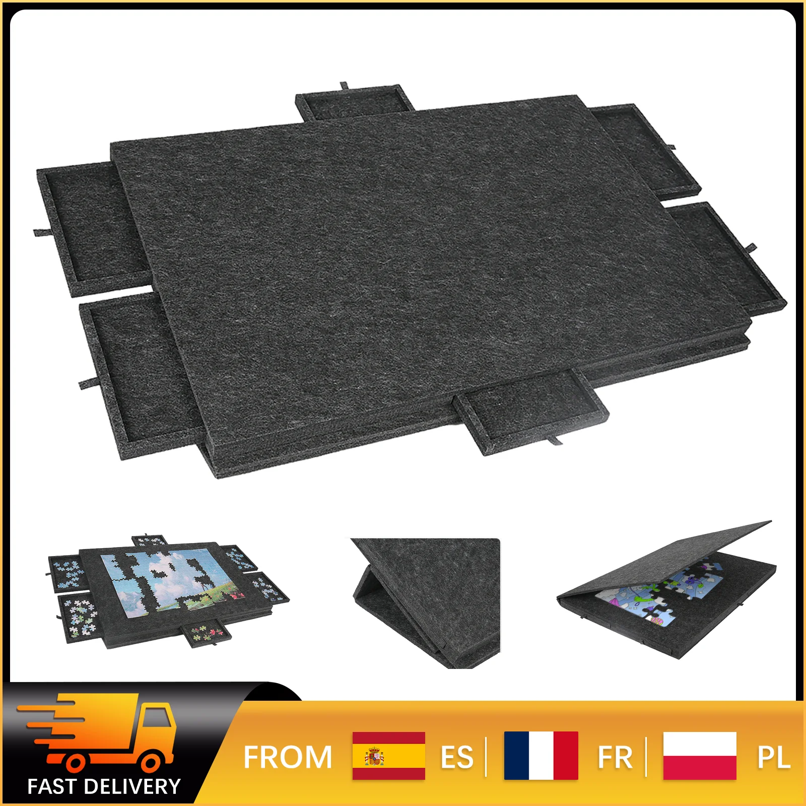 Table de puzzle portable en feutre - Pliable avec support et housse, organisateur de rangement à 6 tiroirs pour la maison et le bureau, pour puzzles et fournitures d'artisanat