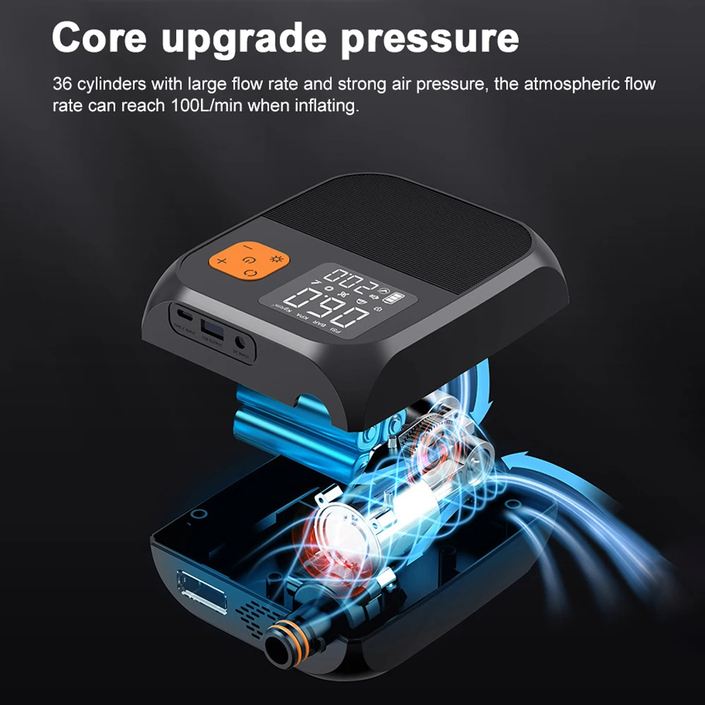 25PSI High Pressure Electric Air Compressor Pump Power Bank Portable Paddle Board Pump with 6 Nozzles and LED Light image 6