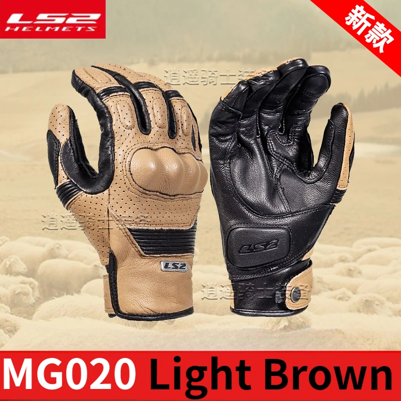 

Original LS2 MG020 Motorcycle Gloves Moto racing Leather Gloves Vintage Brown Black Goatskin Motorbike Gloves CE Certified
