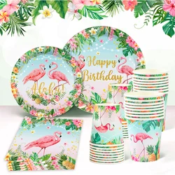 Hawaiian Flamingo Garlands Disposable Tableware Set Summer Beach Birthday Party Decor Kids Hawaii Luau Tropical Party Supplies