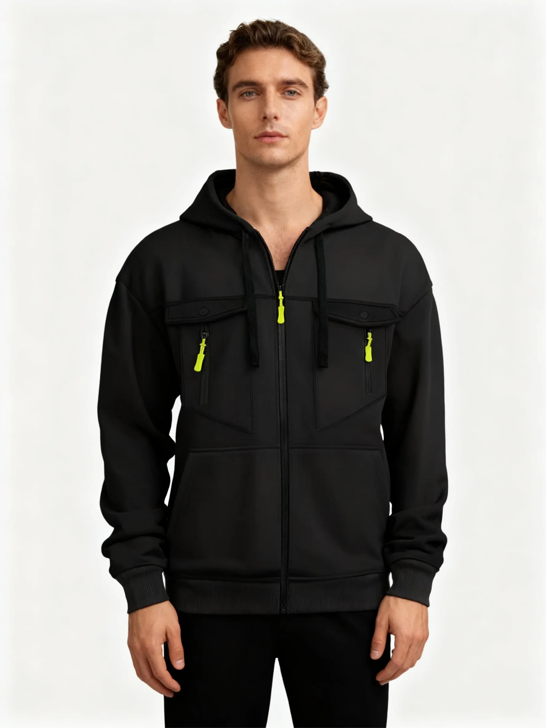 طقم سويت شيرت وسروال كاجوال مكون من قطعتين بنمط الخريف والشتاء للرجال مع جيوب بدلة رياضية خارجية بقصة عادية #1