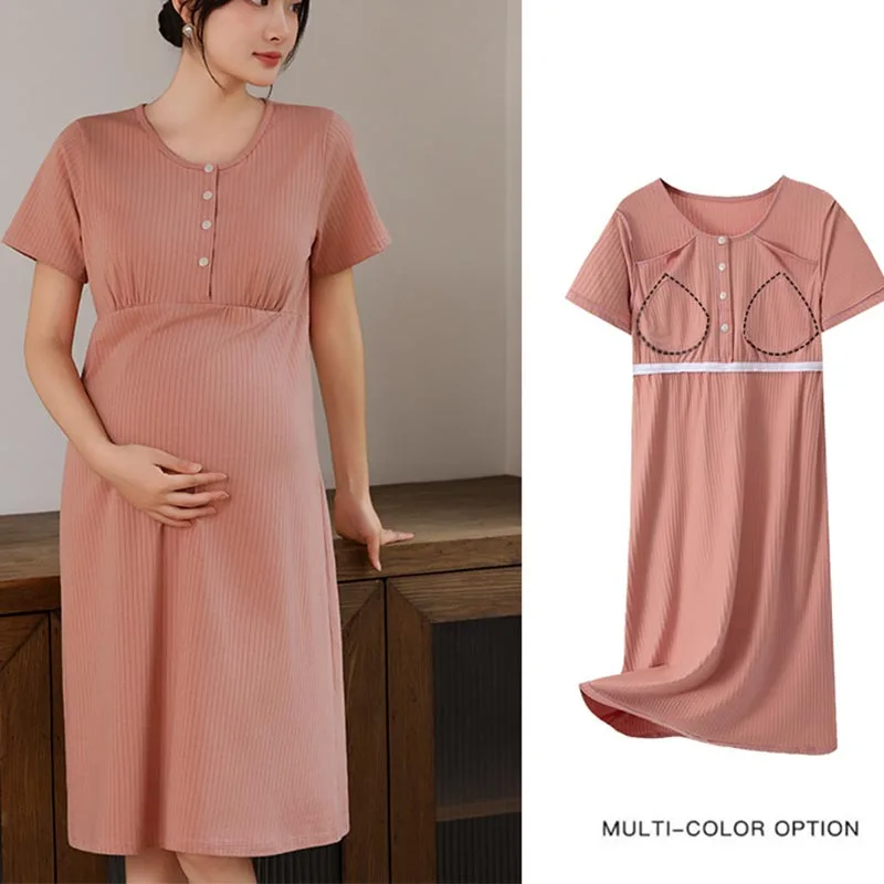Maternity Fashionable Summer Cotton Nursing Sleep Dress Maternity Homewear Moms Perfect for Relaxation and Breastfeeding