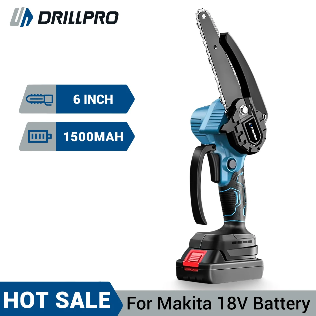 Drillpro-ミニ電動チェーンソー,充電式,木工,剪定,ロギング,庭,バッテリー用電動工具,6インチ