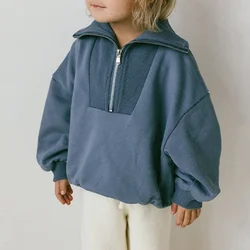 Autumn New Children's Cotton Half-Zipper Sweatshirt 2024 Fashion Streetwear Boys And Girls Lapel Long-Sleeved Pullover Sweaters