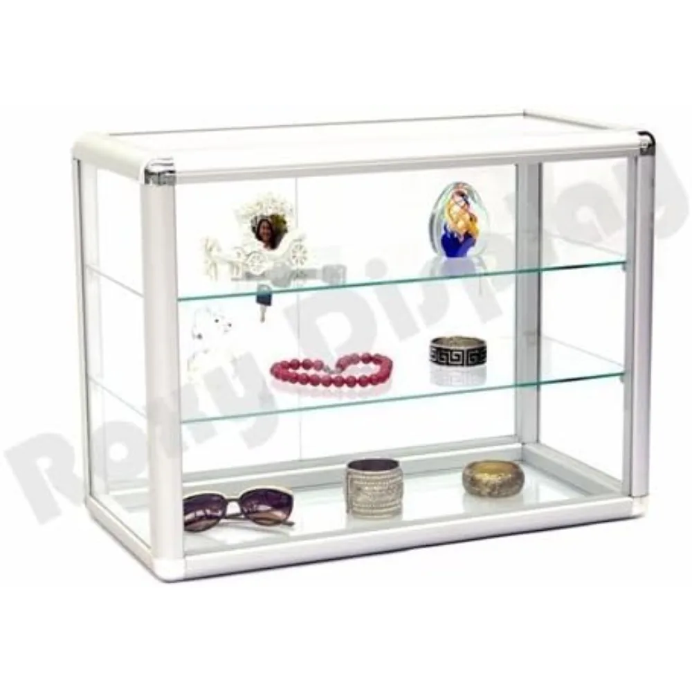 Aluminum Frame Tempered Glass Counter Top Display Showcase with Sliding Glass Door and Lock