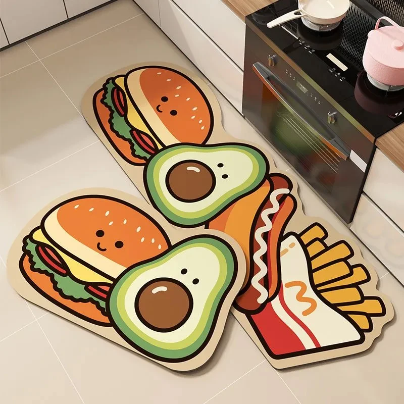 Crystal Velvet Kitchen Mat Non-slip Foot Mats Cartoon Food Breads Shape Carpet for Living Room Absorbent Bathroom Rug Doormat