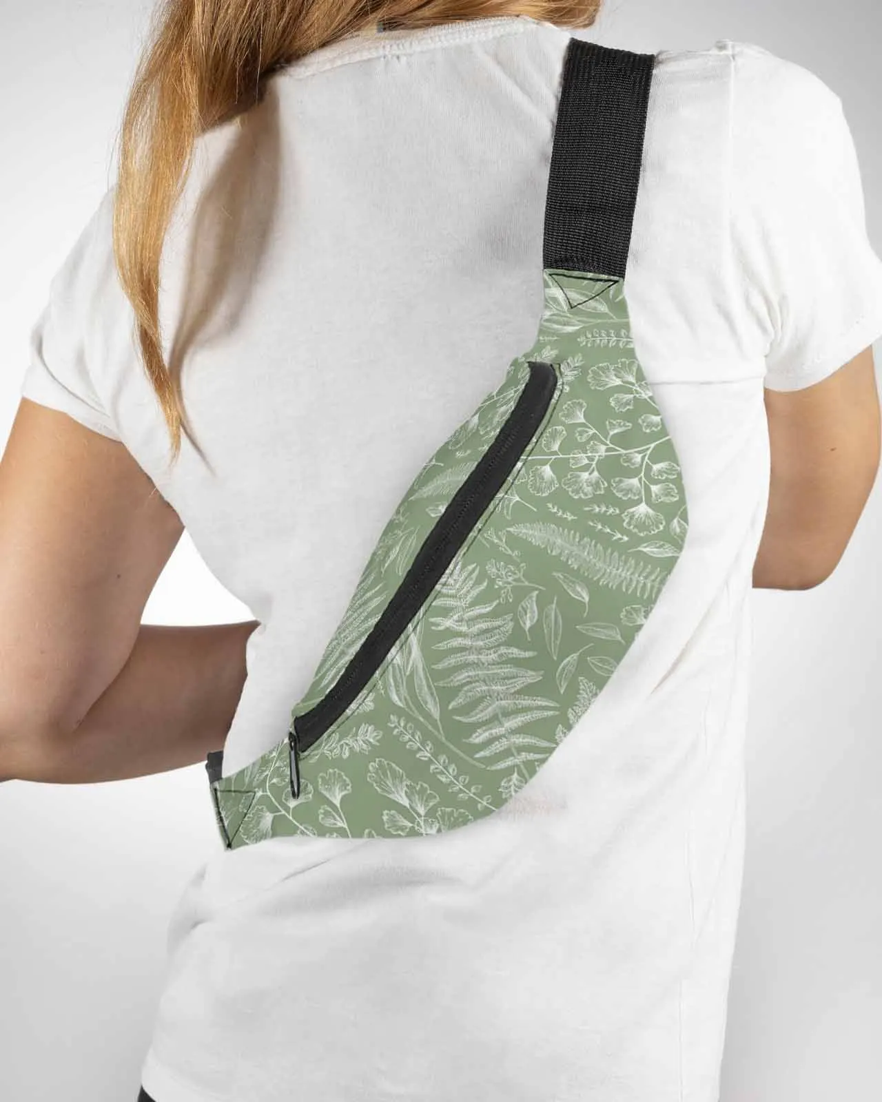 

Sage Green Fern Plant Leaves Men Women Waist Bag Fanny Pack Belt Bag Wallet Pouch Waterproof Banana Hip Bags