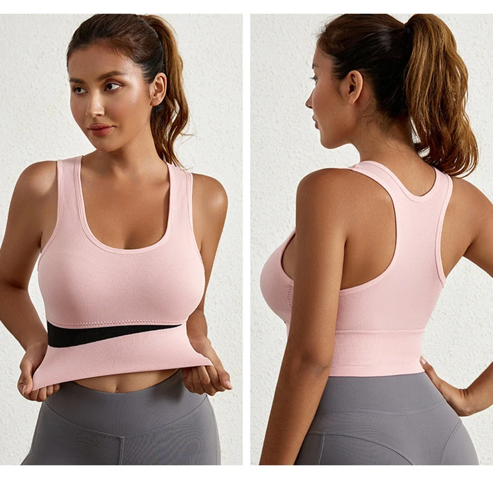 Women Racerback Sports Bra, Shockproof Padded Yoga Tank Top, Seamless Support Gym Running Fitness Workout Vest for Plus Size