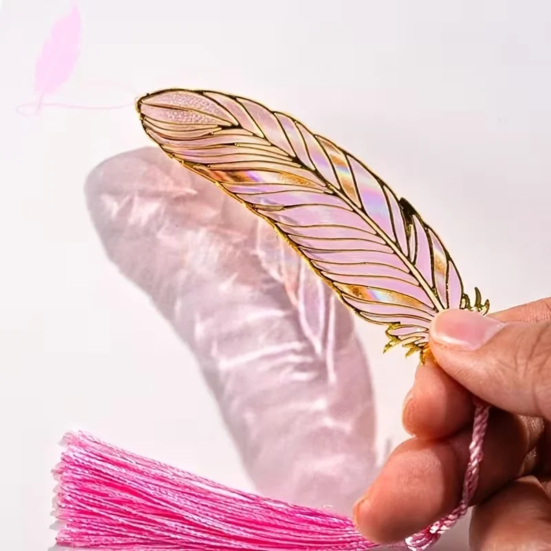 Chinese Style Metal Bookmark with Translucent Peacock Feather & Tassel - Vibrant Colors, Ideal Gift for Teachers/Students image 5