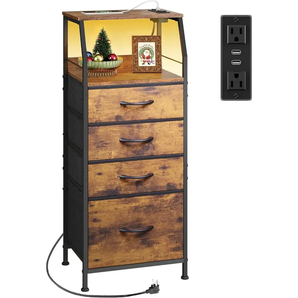 

Прикроватная тумба Bedroom 37 H с зарядной станцией и LED-подсветкой, высокая прикроватная тумба, приставной столик с USB-портами и розетками