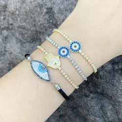 FLOLA Gold Silver Color Tennis Bracelets for Women Copper Zircon Evil Eye Bracelets Lucky Turkish Jewelry ojo turco brtk12