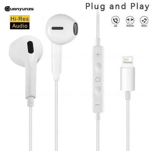 유선 이어폰 유형 c 이어버드, Apple Lightning 헤드폰, 라인 Iphone 5 6 8 7 Plus X XS MAX XR 10 11 12 13 14 Pro 15 16