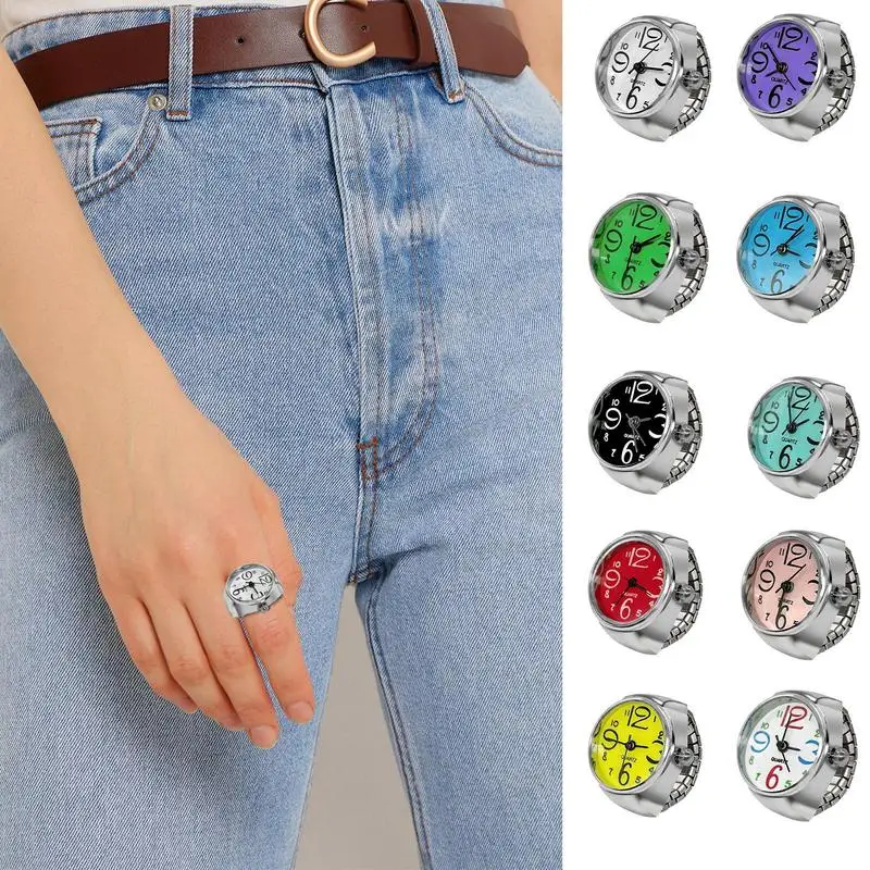 Retro Punk Legierung Finger uhr Ring für Frauen Männer Paar Ringe Digitaluhren elastische dehnbare Finger band Ringe Schmuck uhr