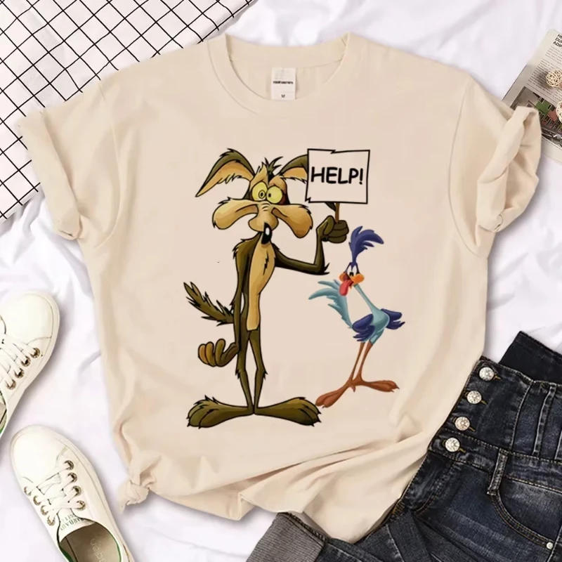 Wile E Coyote تي شيرت حريمي Y2K مانغا ملابس الشارع الشهير أنثى مانغا الصيف قصيرة الأكمام Harajuku بلايز عادية تيز الملابس الجمالية