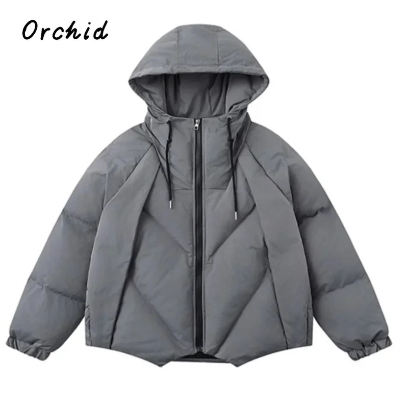 2025 Winter American Retro Style Zipper Parkas Warm Thick Solid Color Jacket Women Casual Drawstring Vintage Fashion Hooded Coat