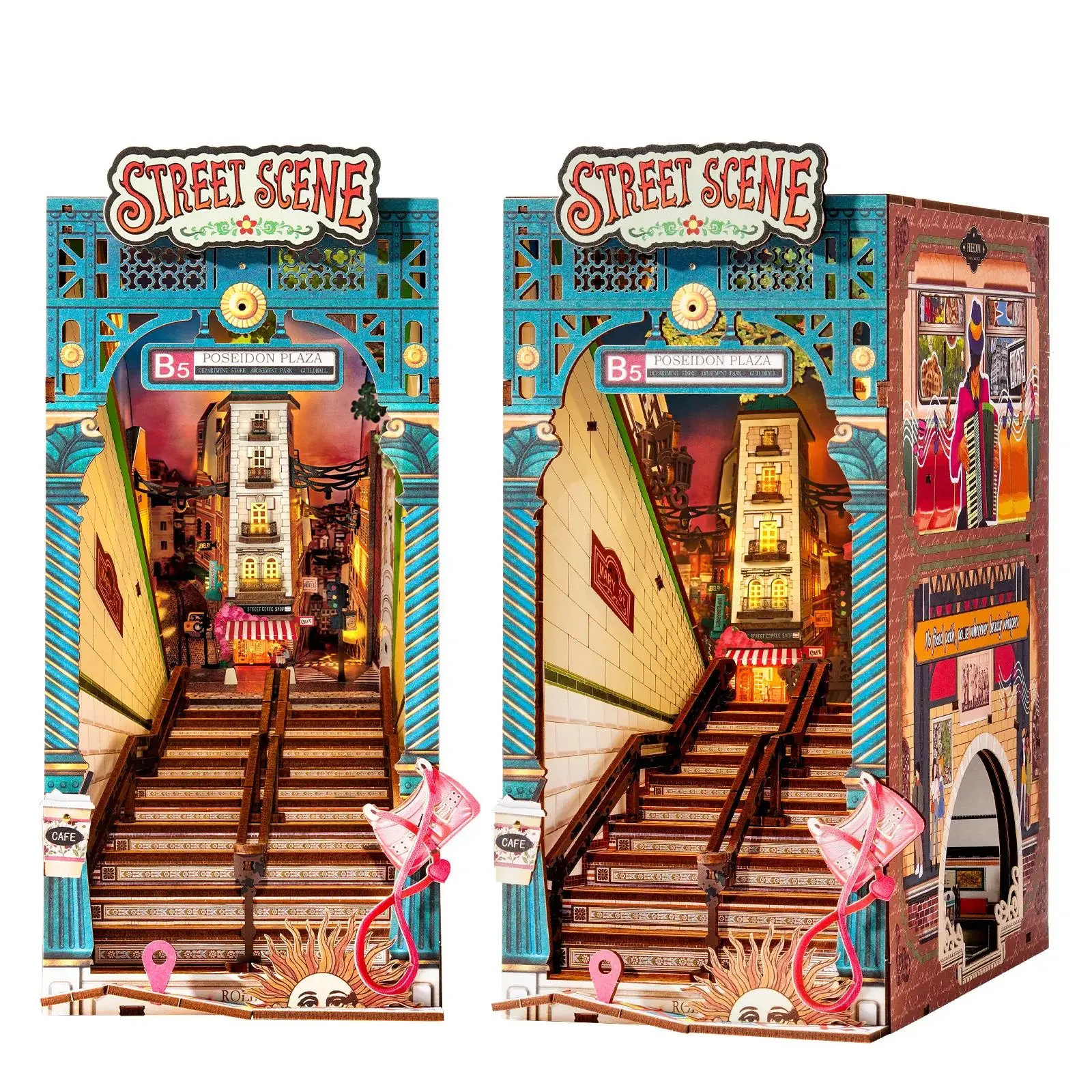 

Набор для сборки миниатюрного домика Rolife Street Scene DIY: деревянный 3D-пазл-подставка для книг с LED-подсветкой для декора книжной полки, набор для строительства мини-домика