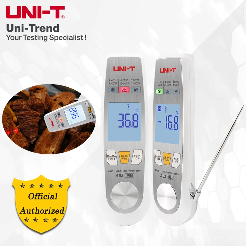 

UNI-T A63 High Accuracy 2-in-1 Food Thermometer/Infrared and Probe Temperature Measurement/Coffee Food Temperature Detection