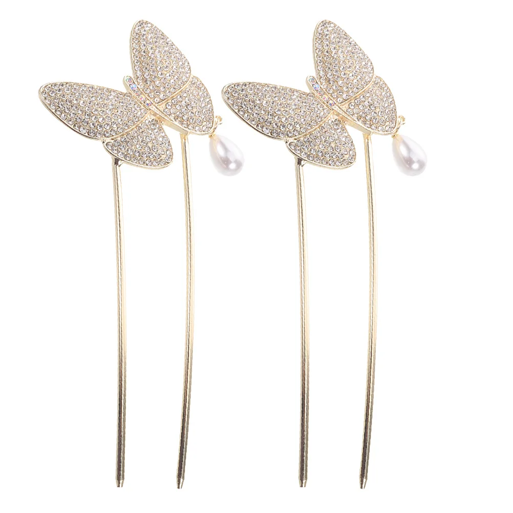 

2 шт. U-образная жемчужная вилка для волос, декоративные заколки для волос, винтажные металлические аксессуары для волос для женщин, прическа, булочки, U-образные заколки для волос