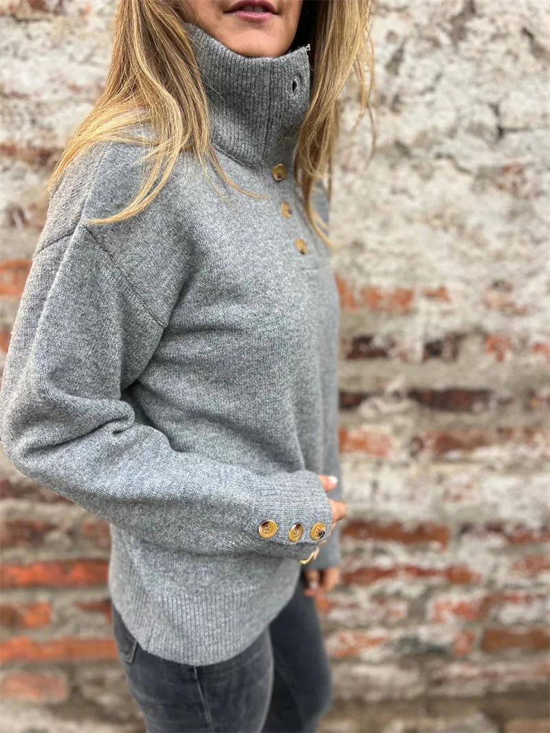 New Women's Stand Collar Sweater Autumn Winter Warm Turtlenecks Casual Loose Oversized Lady Sweaters Knitted Pullover Femme 2025