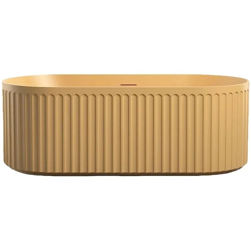 Bathtub for small apartments, freestanding artificial stone colored elliptical stripe bathtub