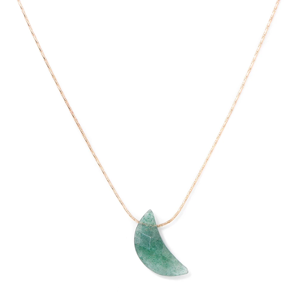 Moon Stone Necklace 7*20MM Moon Shape Aventurine Opal Gem Necklace Gold Color Clavicular Chain Choker Fashion Jewelry Gift