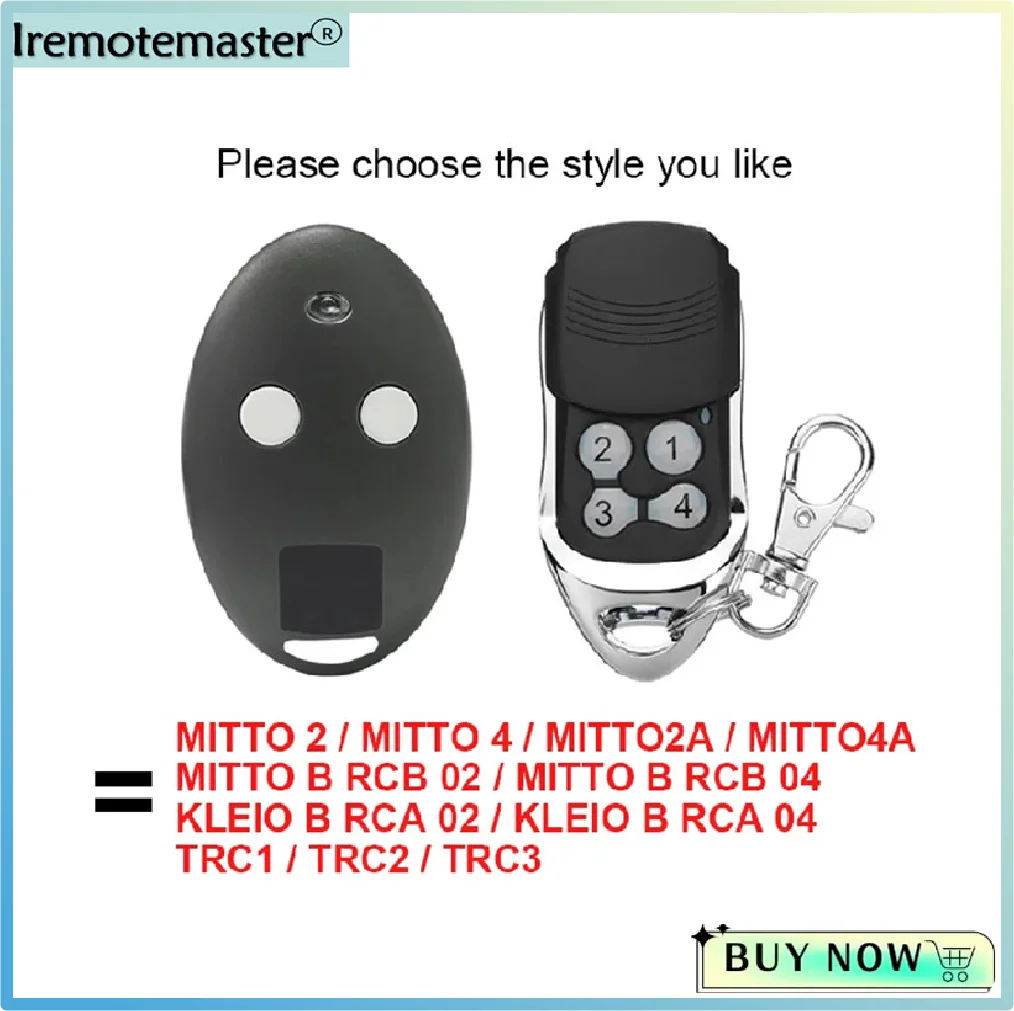 For Black RCB02 RCB04 MITTO2 MITTO4 Replacement Garage Door Remote Control 433mhz Mitto 2 Gate Remote Control